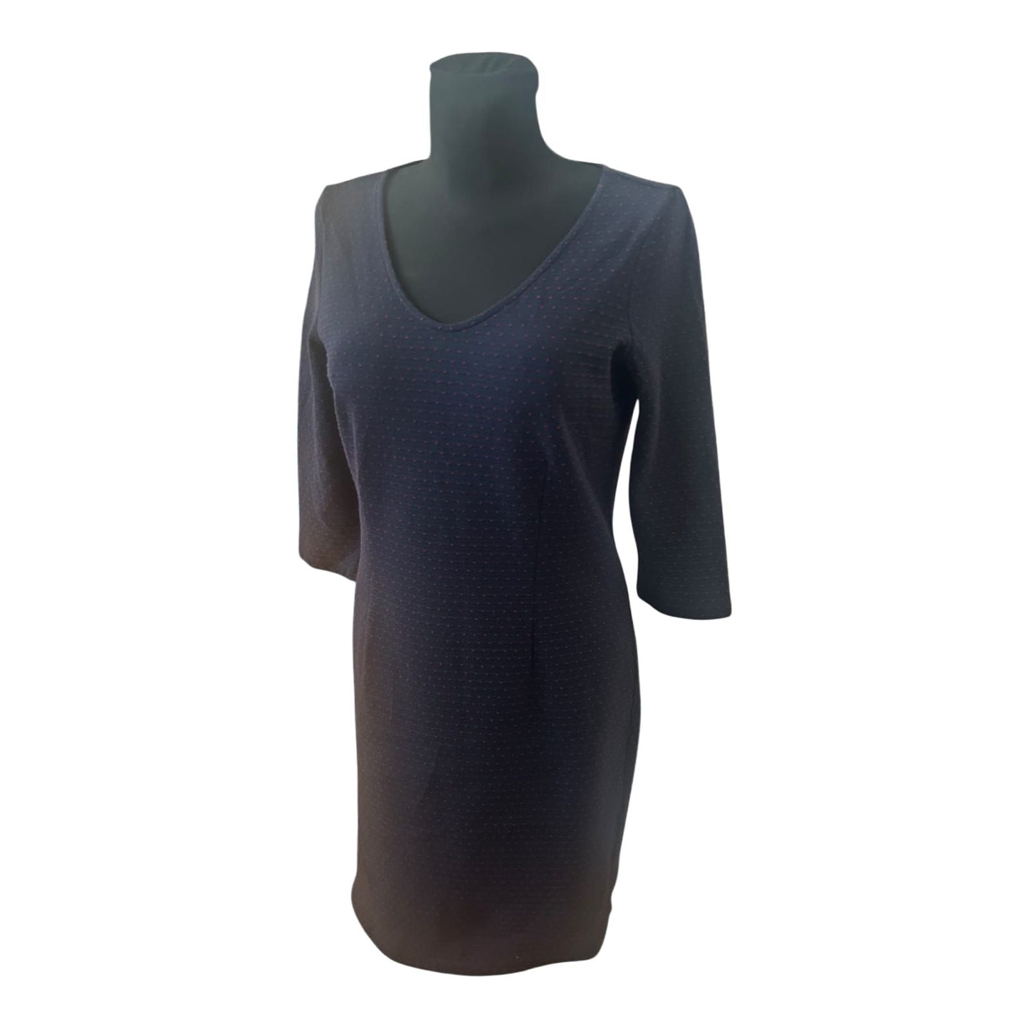 Tom Tailor Kleid Damen Gr 40 Blau Gepunktet Knielang 3/4 Arm Elegant