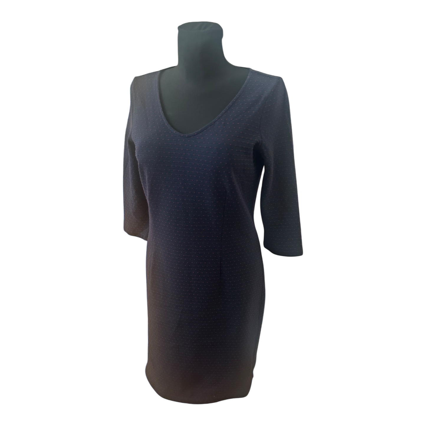 Tom Tailor Kleid Damen Gr 40 Blau Gepunktet Knielang 3/4 Arm Elegant