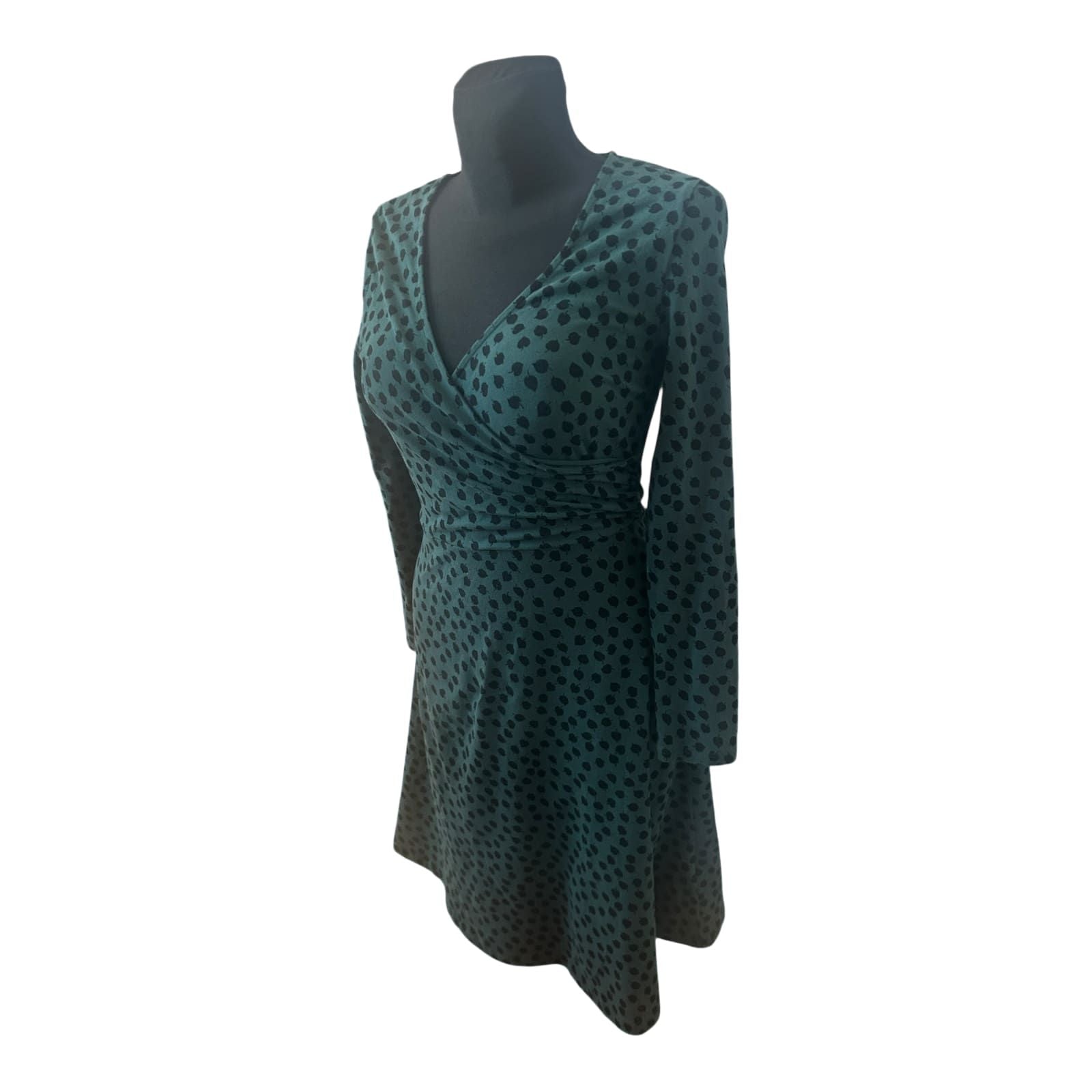Zilch Amsterdam Kleid Damen Gr S Grün Punkte Wickeloptik Langarm Stretch