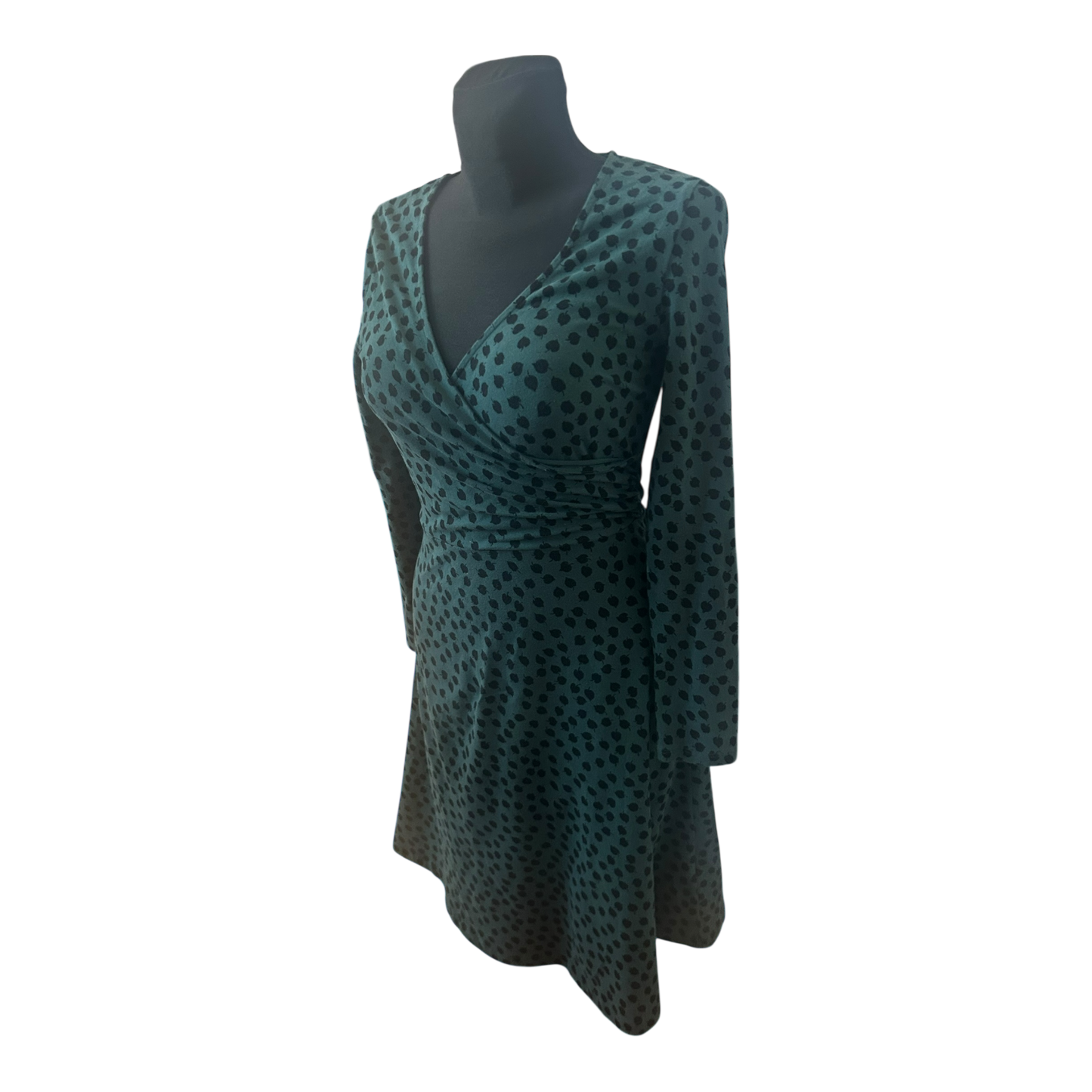Zilch Amsterdam Kleid Damen Gr S Grün Punkte Wickeloptik Langarm Stretch