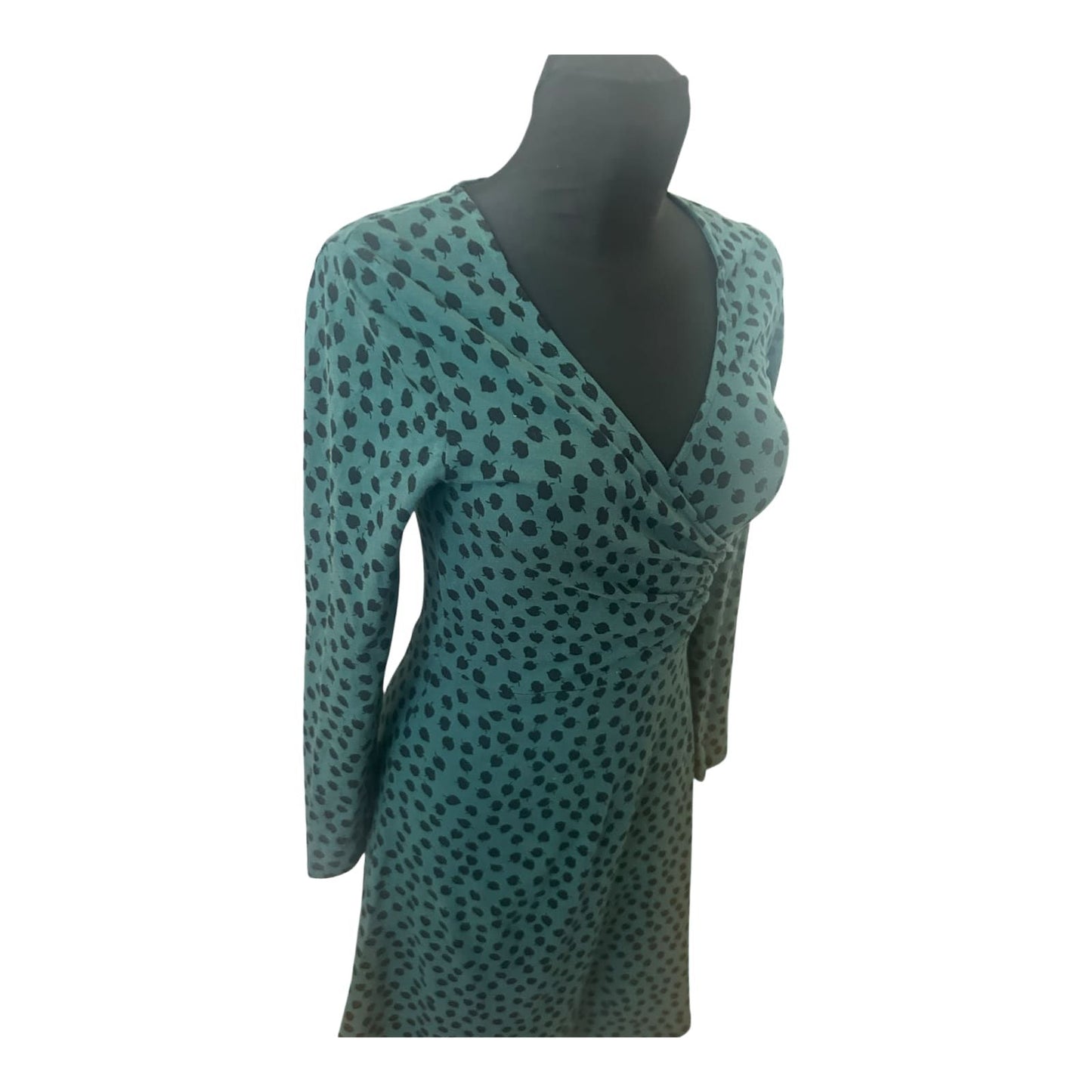 Zilch Amsterdam Kleid Damen Gr S Grün Punkte Wickeloptik Langarm Stretch