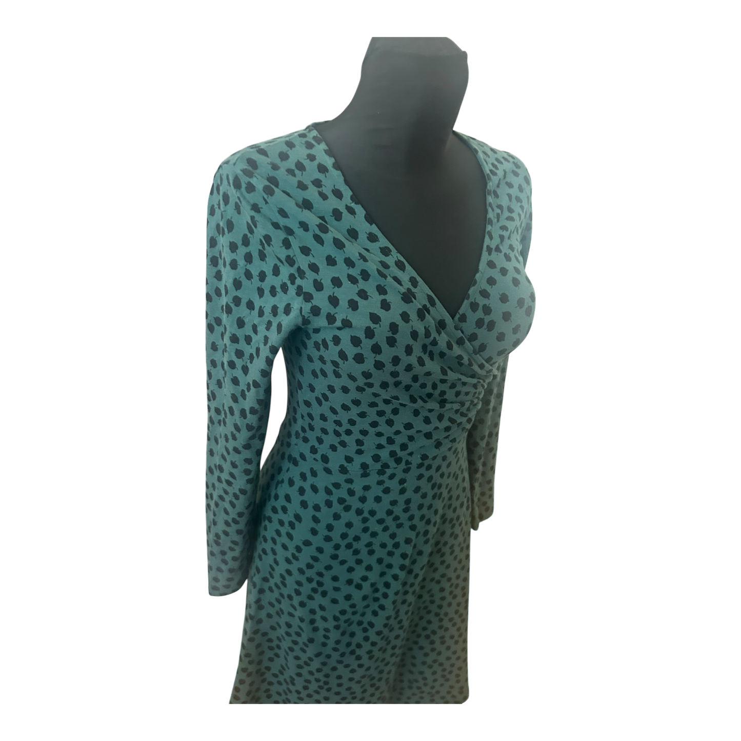 Zilch Amsterdam Kleid Damen Gr S Grün Punkte Wickeloptik Langarm Stretch