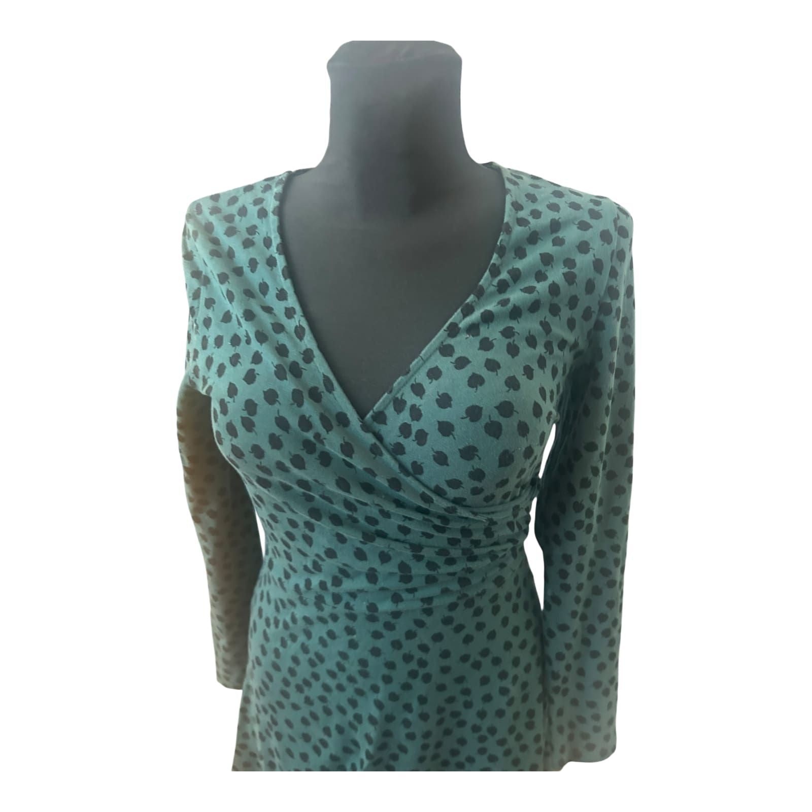 Zilch Amsterdam Kleid Damen Gr S Grün Punkte Wickeloptik Langarm Stretch