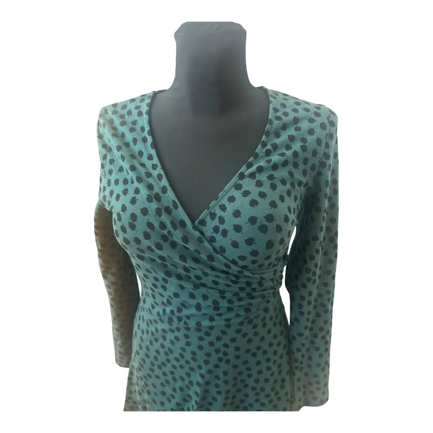Zilch Amsterdam Kleid Damen Gr S Grün Punkte Wickeloptik Langarm Stretch