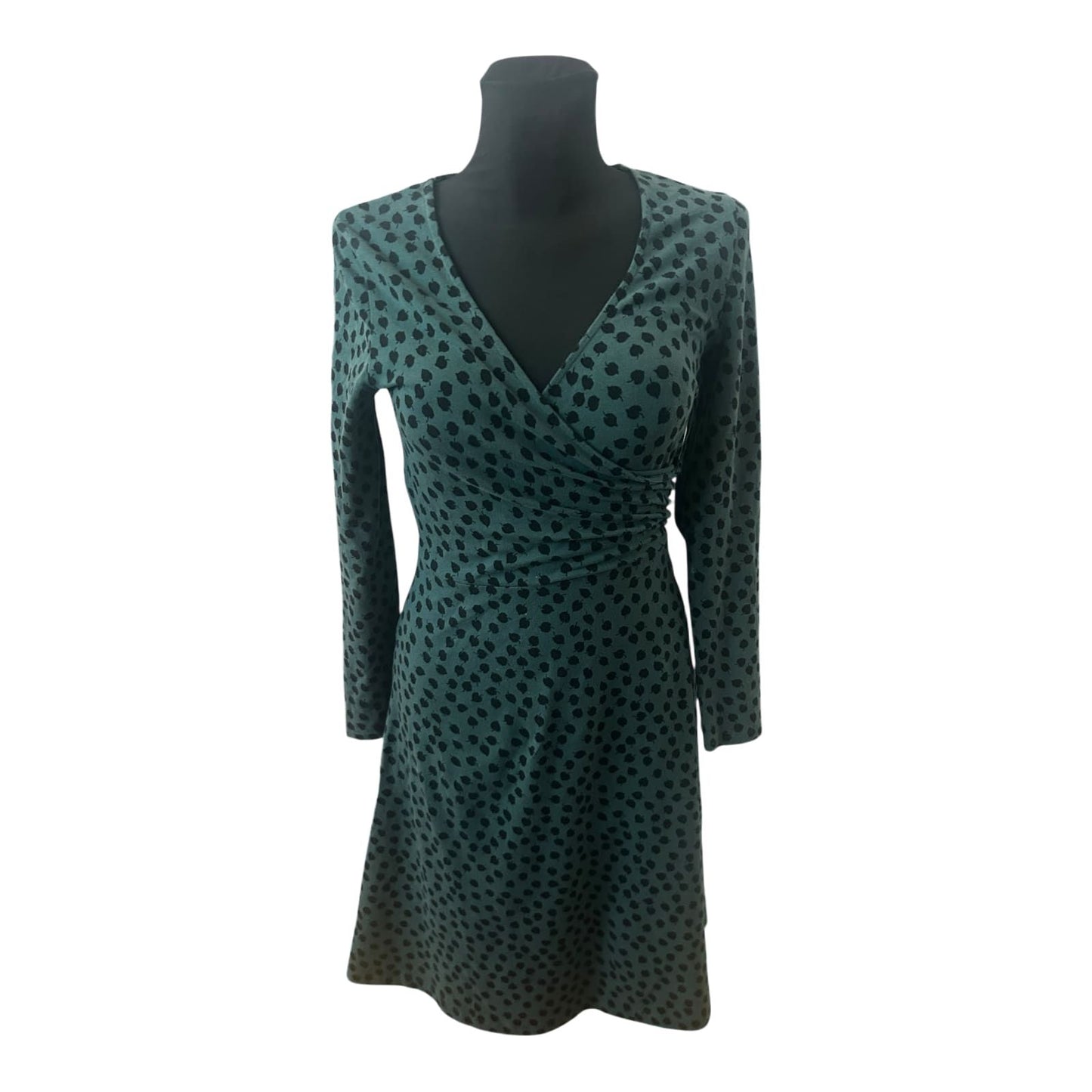 Zilch Amsterdam Kleid Damen Gr S Grün Punkte Wickeloptik Langarm Stretch