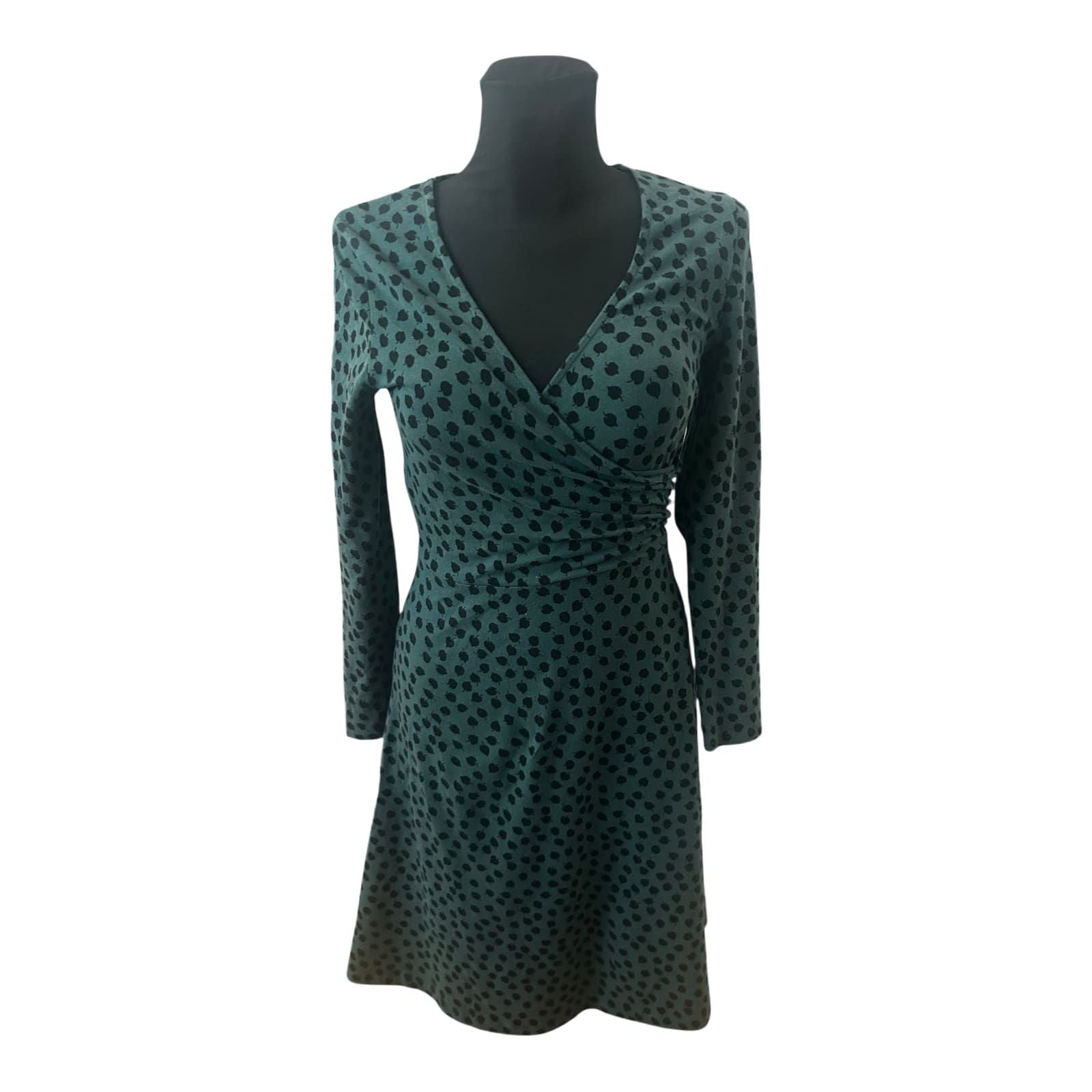Zilch Amsterdam Kleid Damen Gr S Grün Punkte Wickeloptik Langarm Stretch