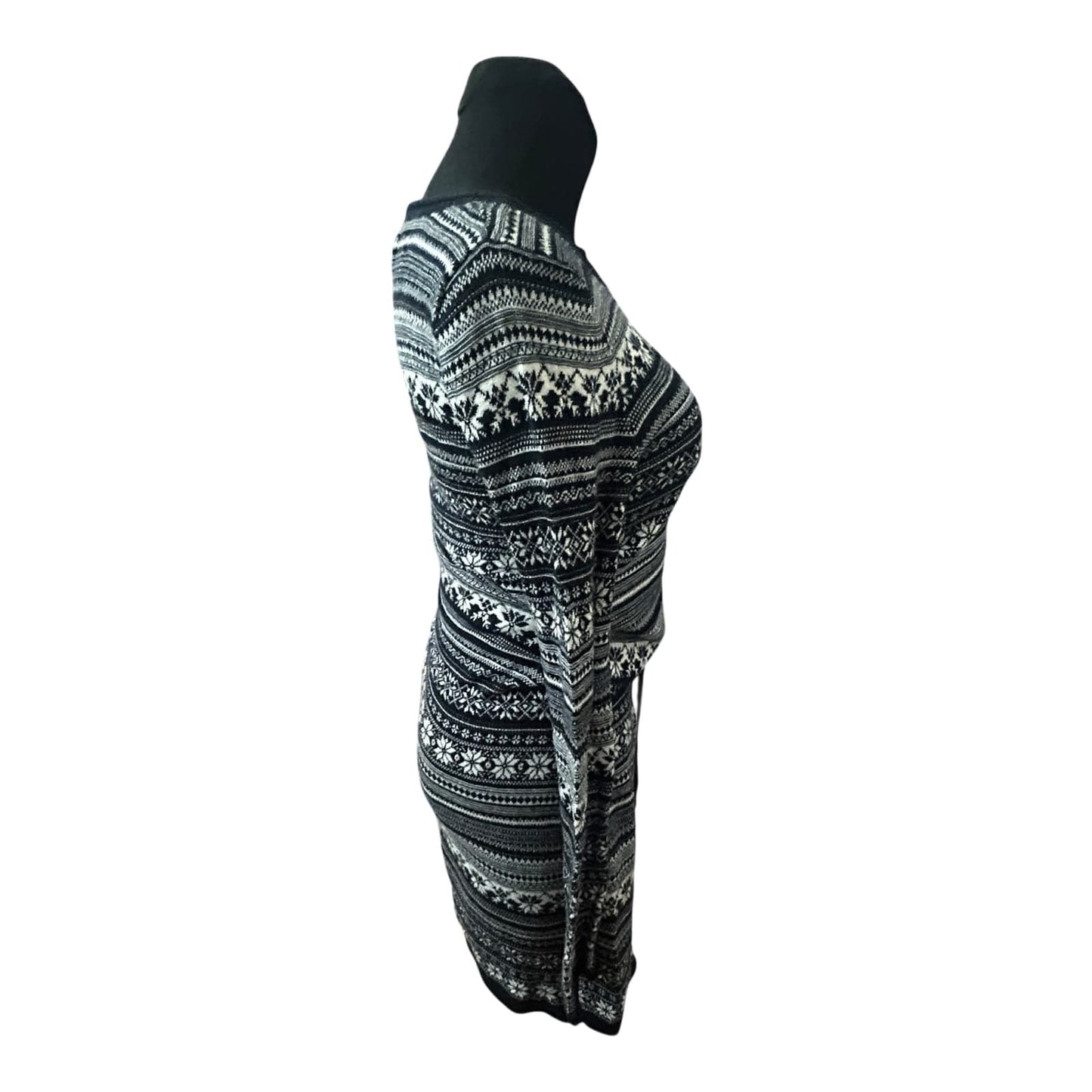 H&M Damen Kleid Norwegermuster Strickkleid Winter Midikleid Gr S Blau