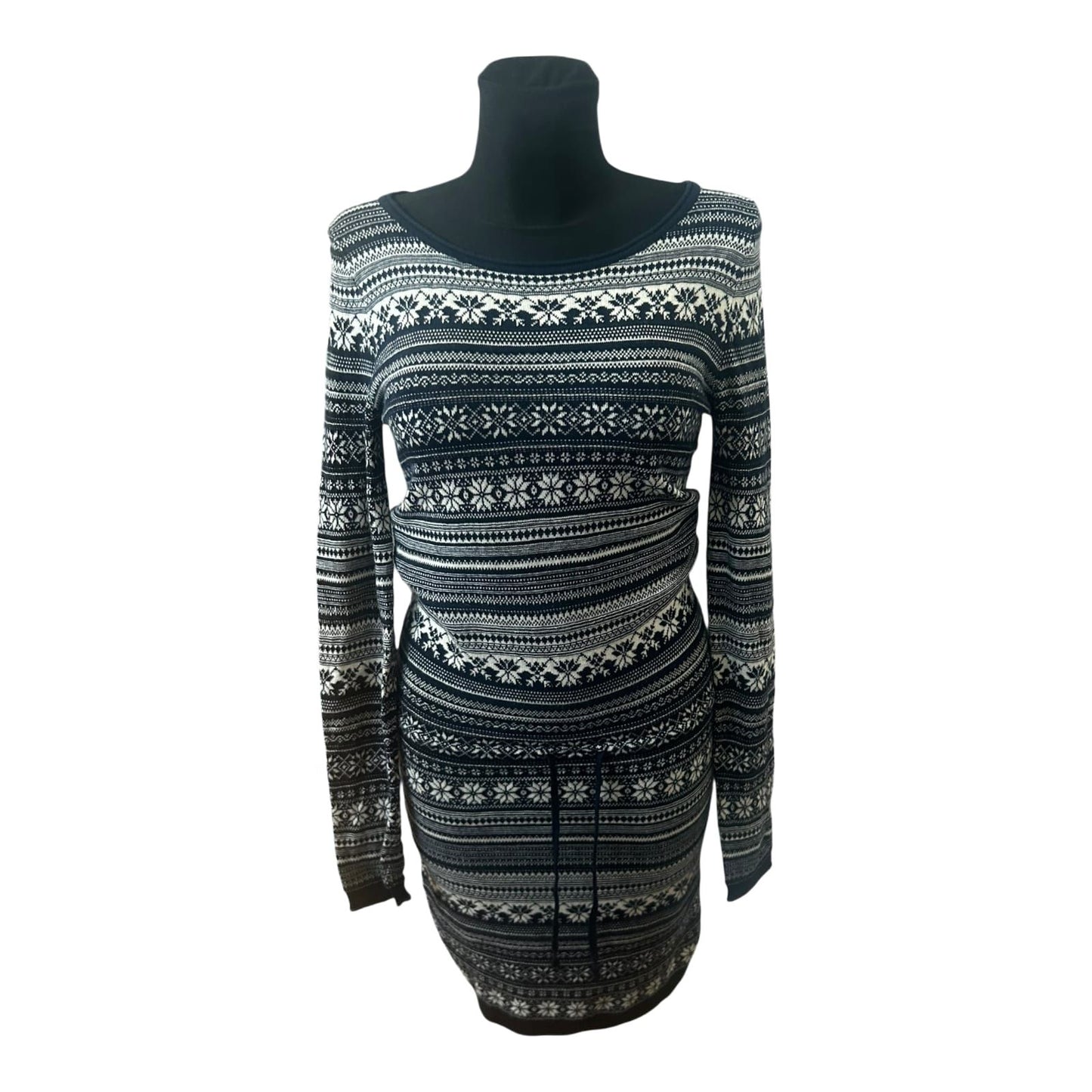 H&M Damen Kleid Norwegermuster Strickkleid Winter Midikleid Gr S Blau