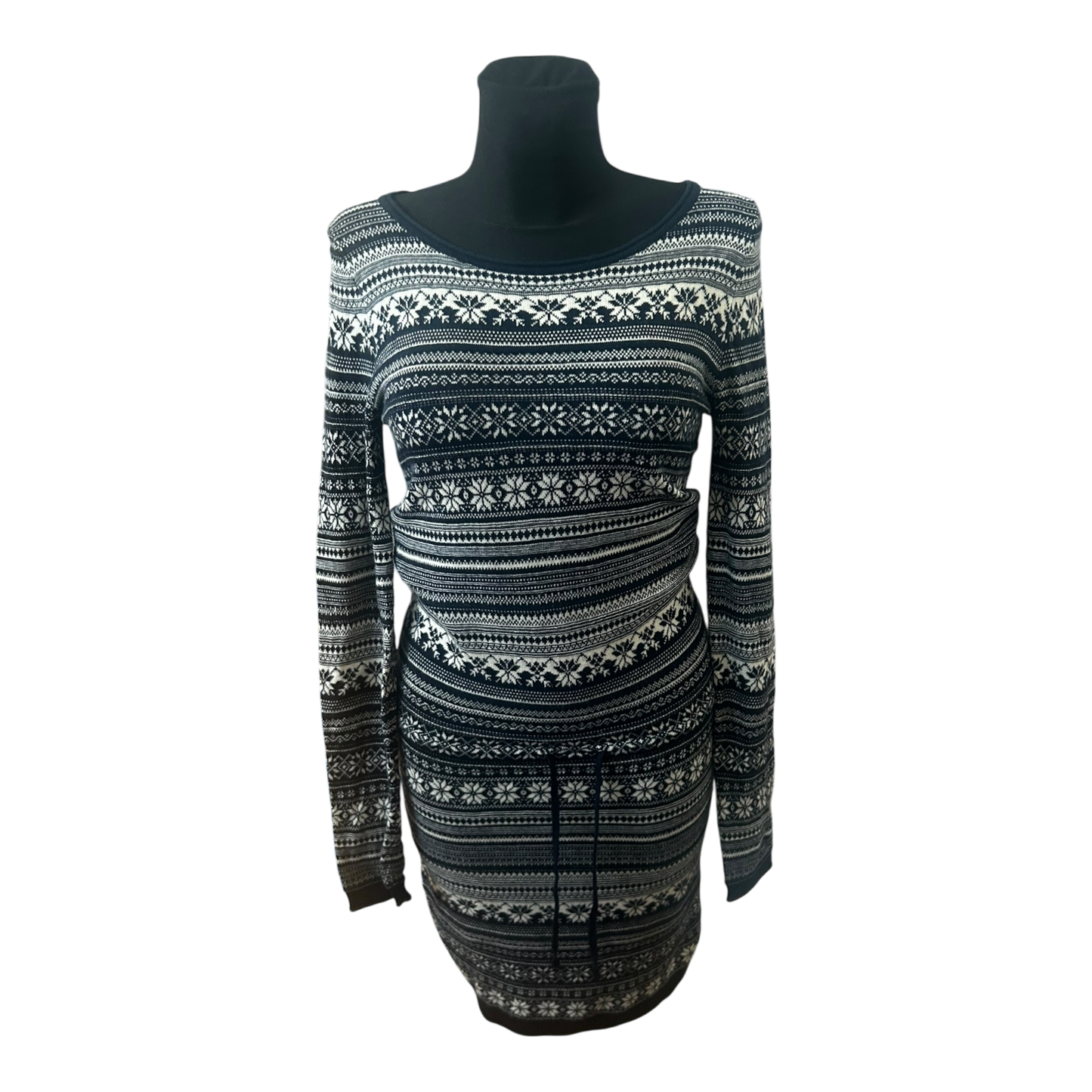 H&M Damen Kleid Norwegermuster Strickkleid Winter Midikleid Gr S Blau