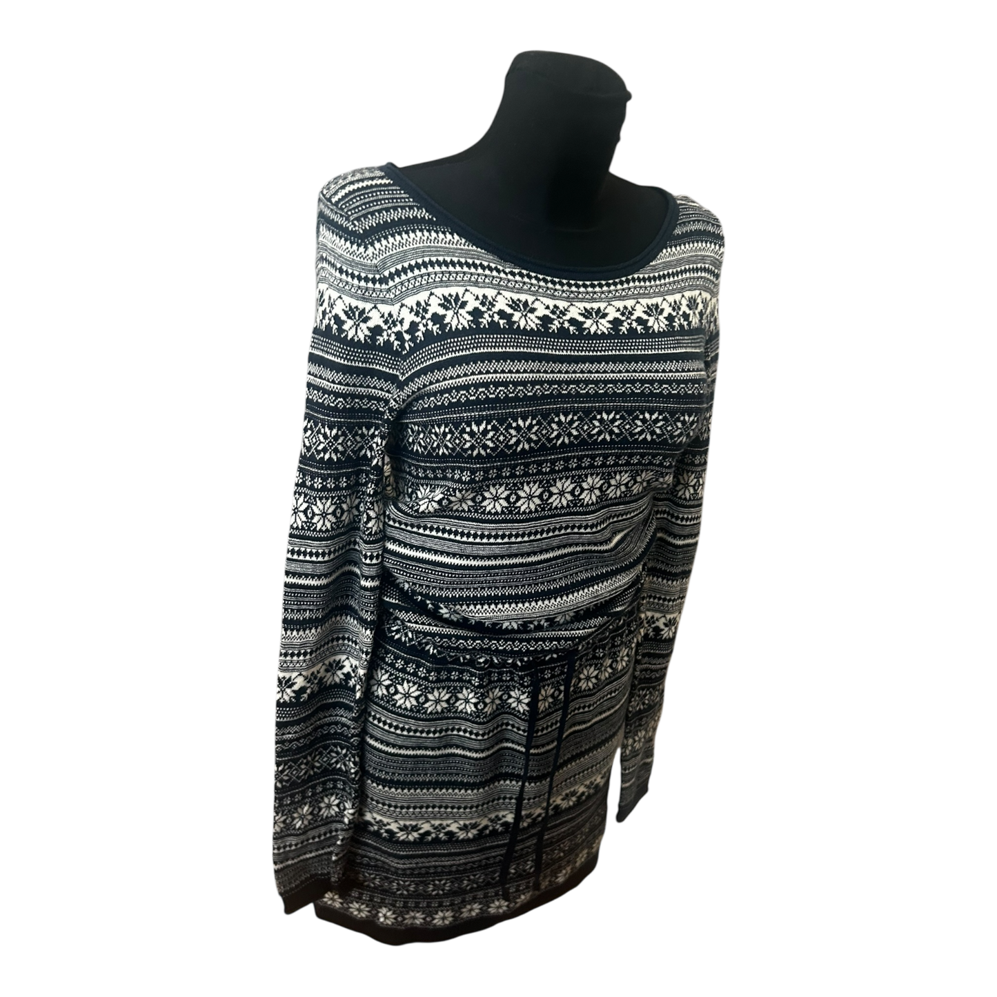 H&M Damen Kleid Norwegermuster Strickkleid Winter Midikleid Gr S Blau