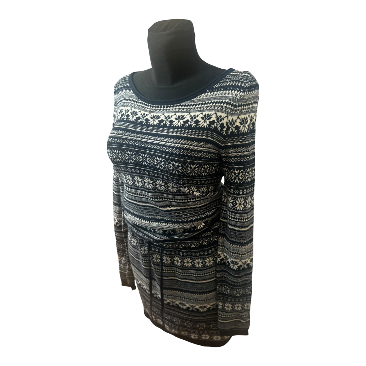 H&M Damen Kleid Norwegermuster Strickkleid Winter Midikleid Gr S Blau