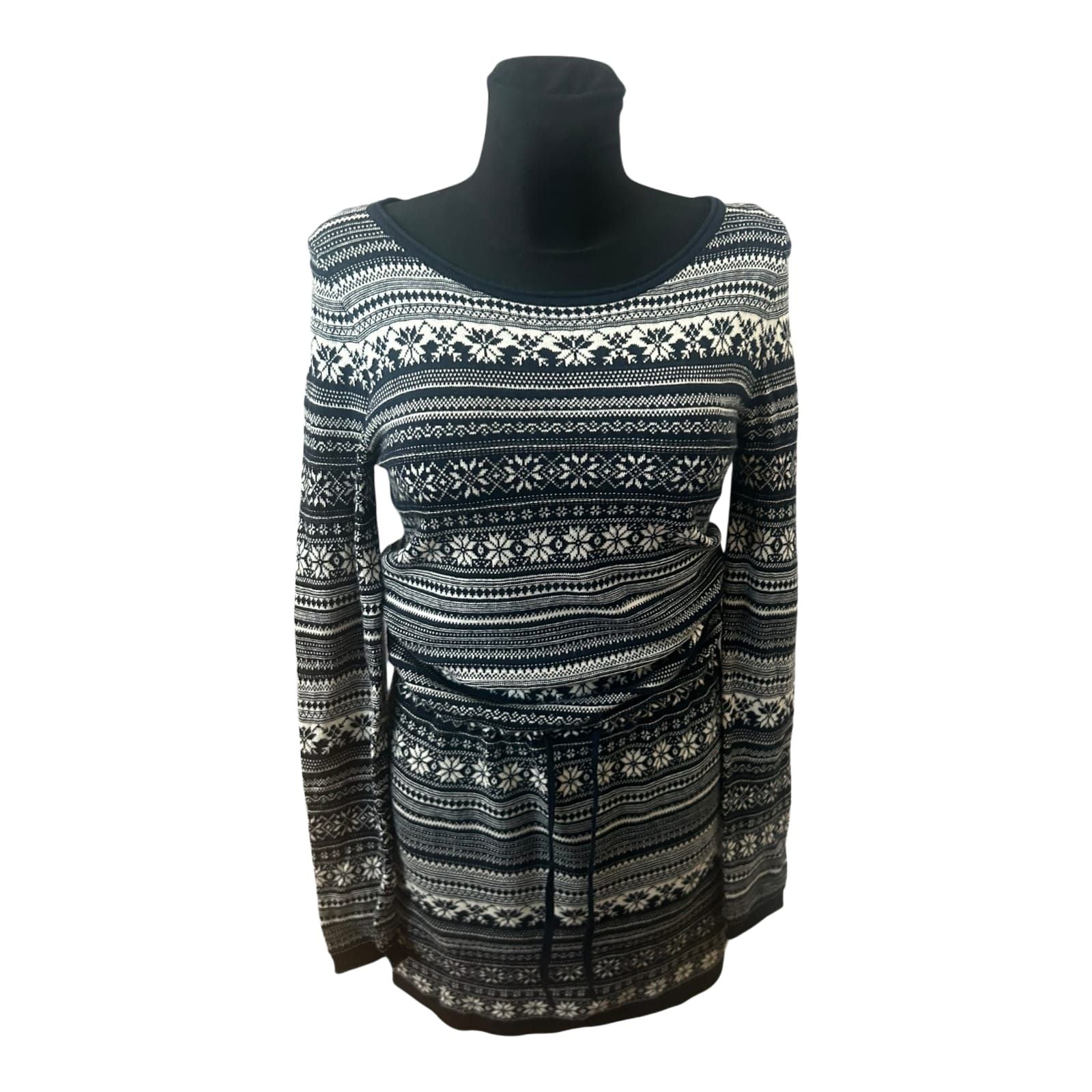 H&M Damen Kleid Norwegermuster Strickkleid Winter Midikleid Gr S Blau