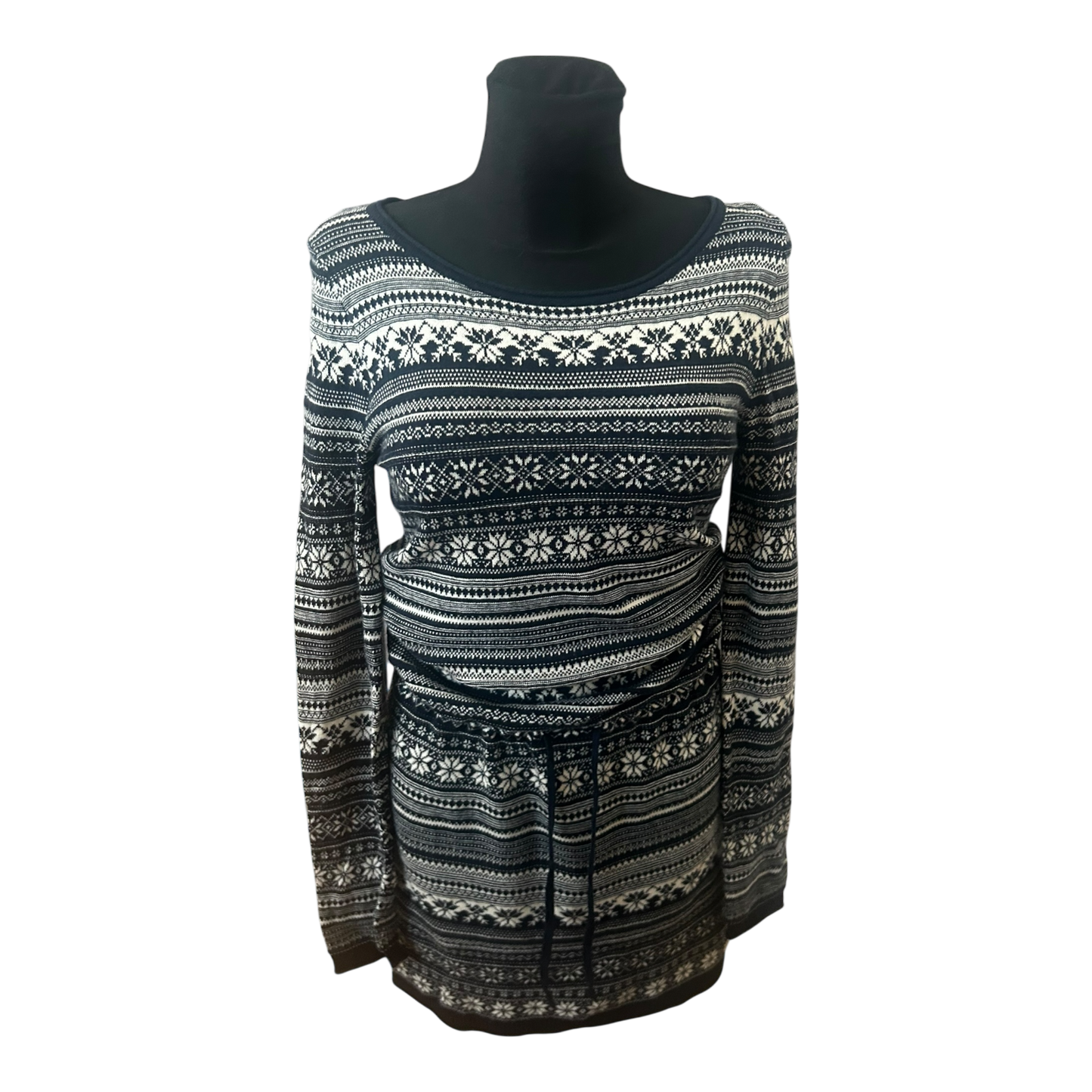 H&M Damen Kleid Norwegermuster Strickkleid Winter Midikleid Gr S Blau