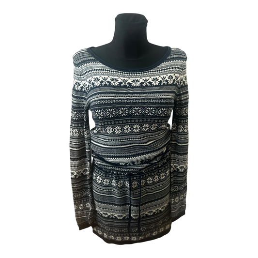 H&M Damen Kleid Norwegermuster Strickkleid Winter Midikleid Gr S Blau