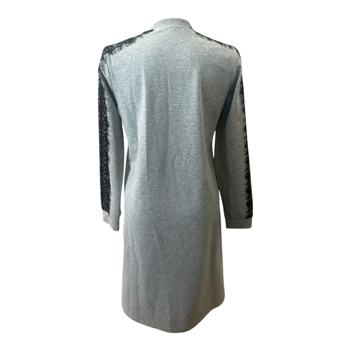 Moodbasic Damen Kleid 38 Sweatkleid Grau Spitze Schriftzug Long Weekend