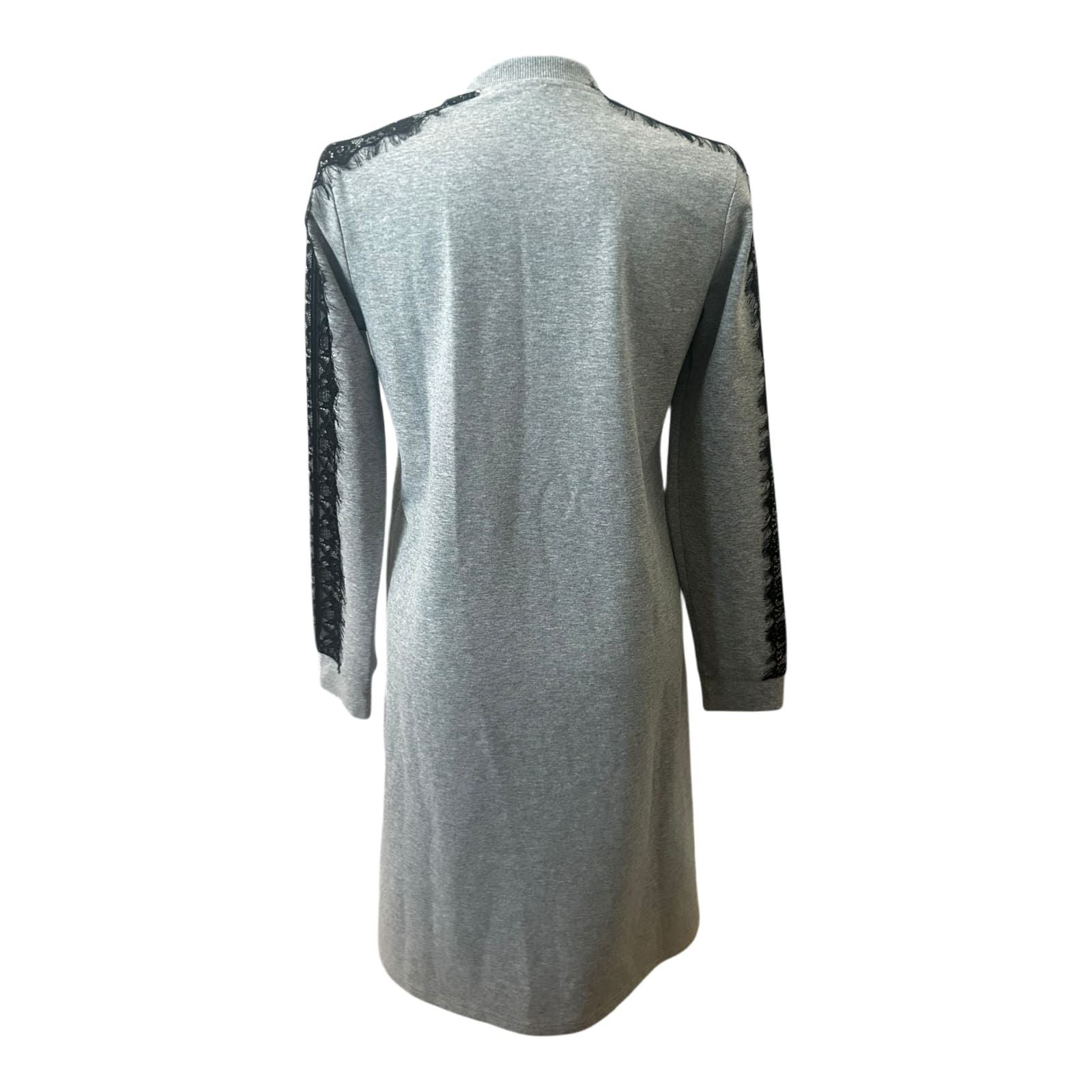 Moodbasic Damen Kleid 38 Sweatkleid Grau Spitze Schriftzug Long Weekend