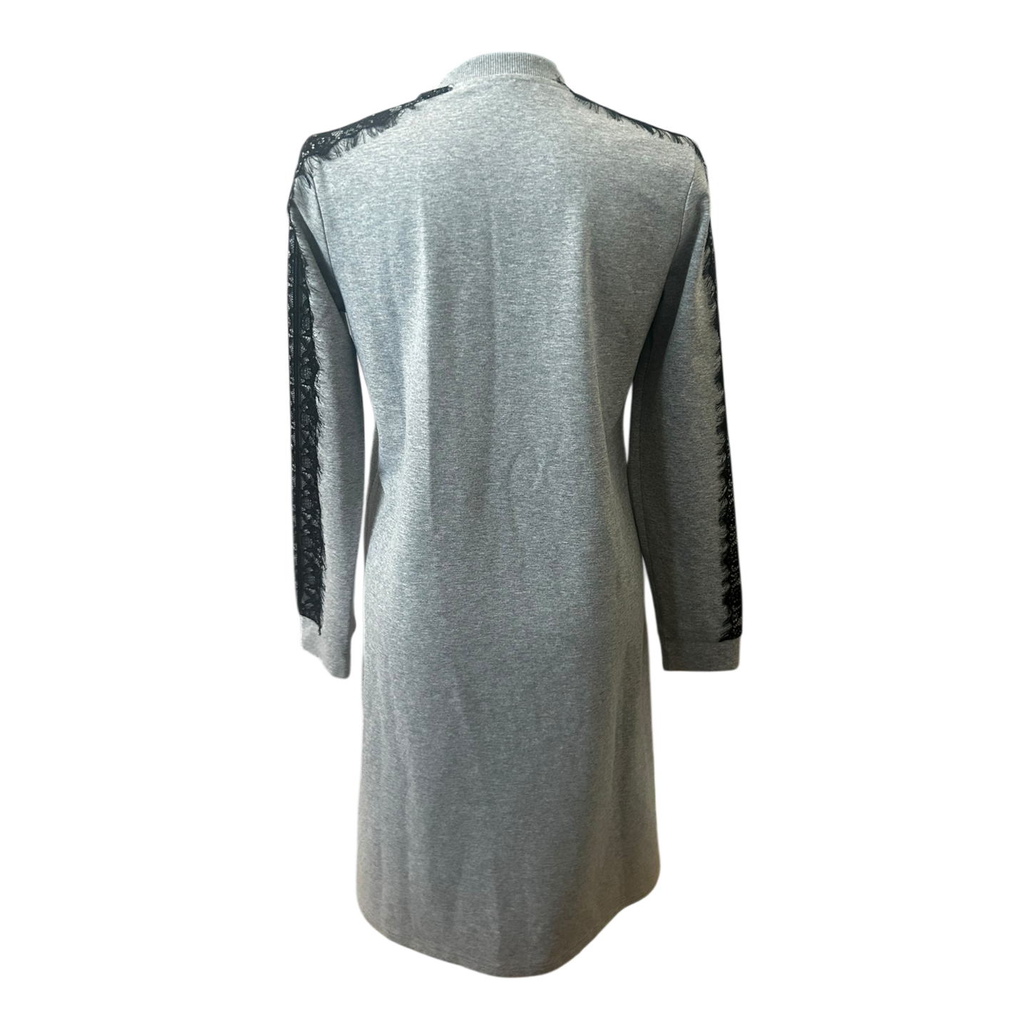 Moodbasic Damen Kleid 38 Sweatkleid Grau Spitze Schriftzug Long Weekend