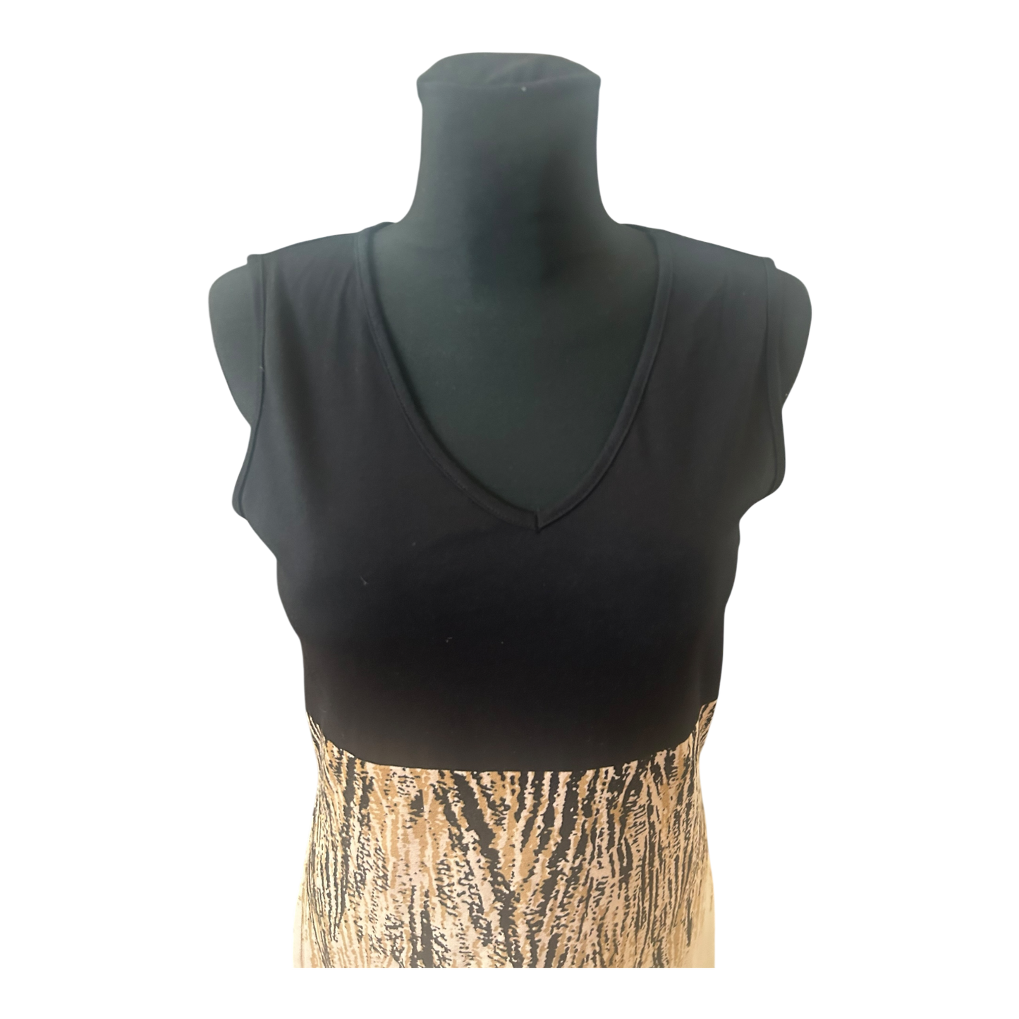 Gia Dolce Kleid Damen Gr 38 Schwarz Beige Sommerkleid V Ausschnitt Elegant