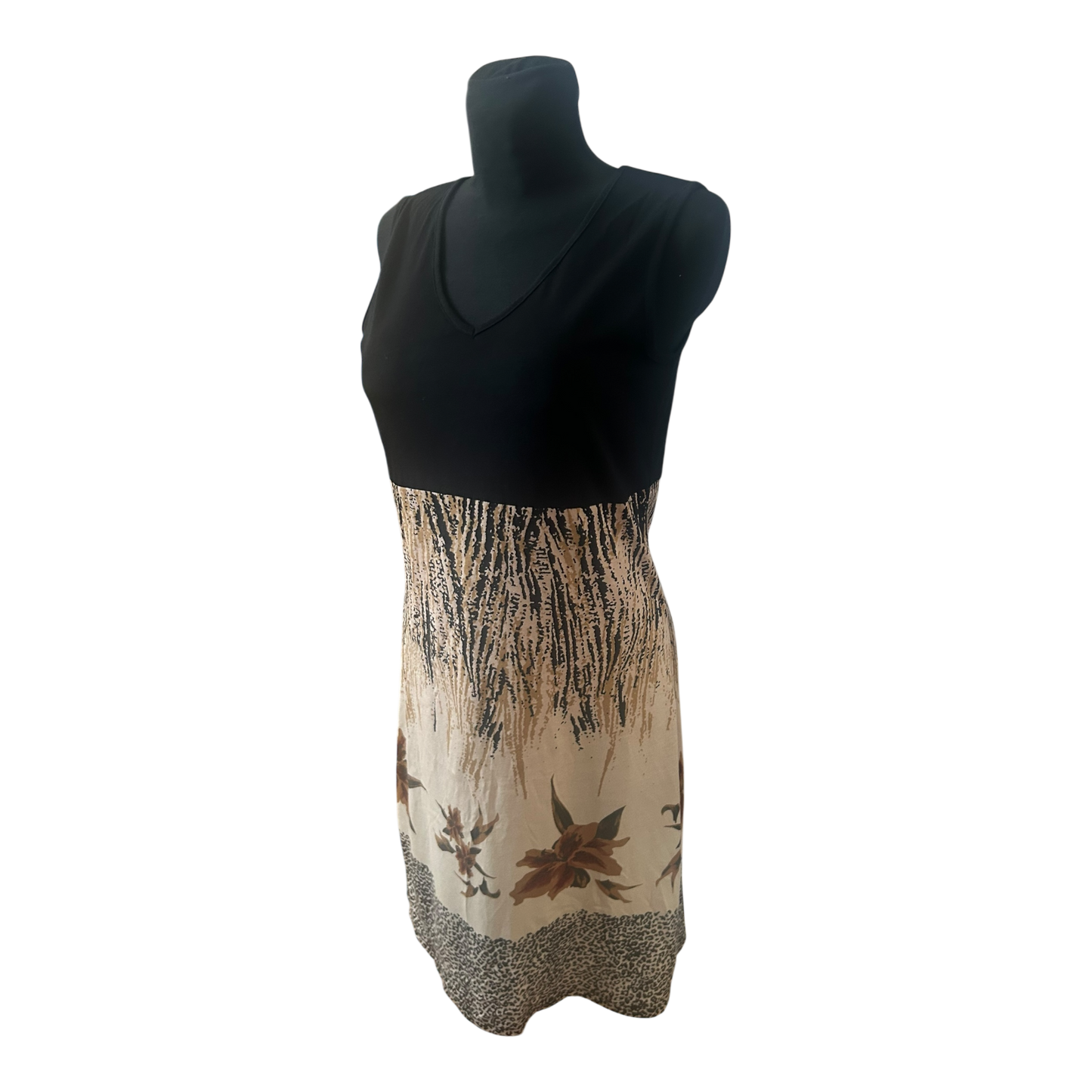 Gia Dolce Kleid Damen Gr 38 Schwarz Beige Sommerkleid V Ausschnitt Elegant