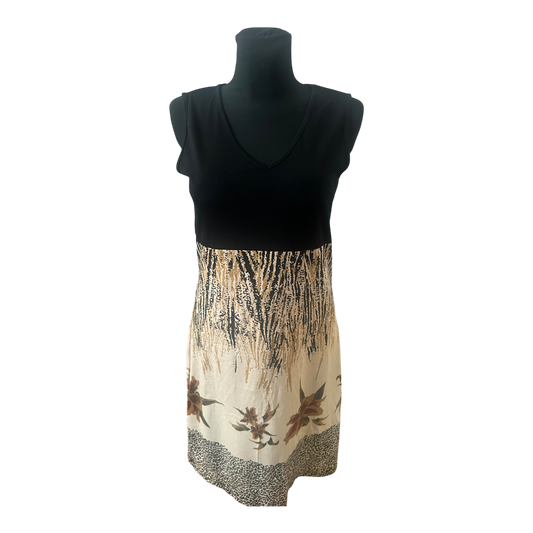 Gia Dolce Kleid Damen Gr 38 Schwarz Beige Sommerkleid V Ausschnitt Elegant