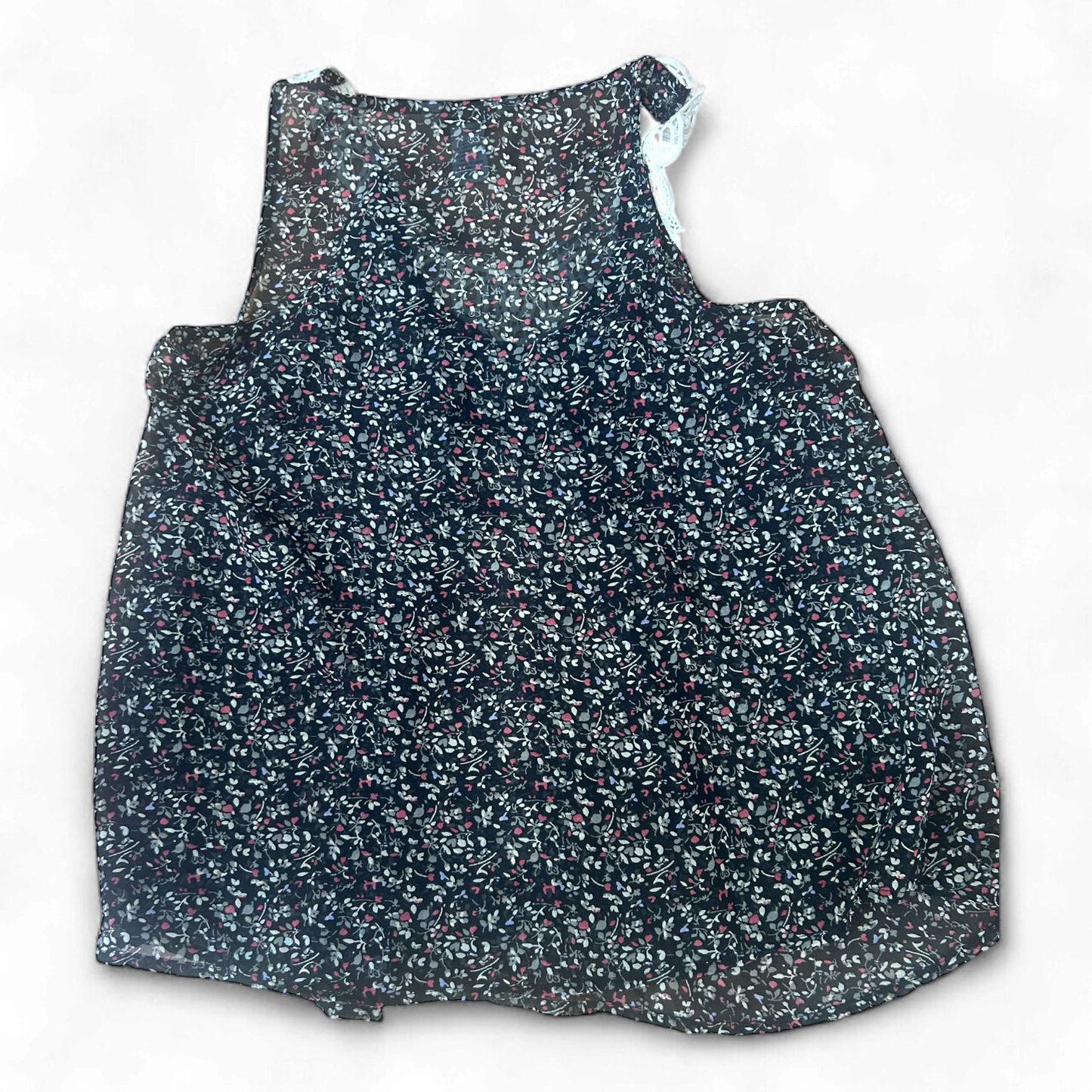 Fun and Flint Damen Top M Blumenmuster Spitzeneinsatz Ärmellos Sommer Bluse