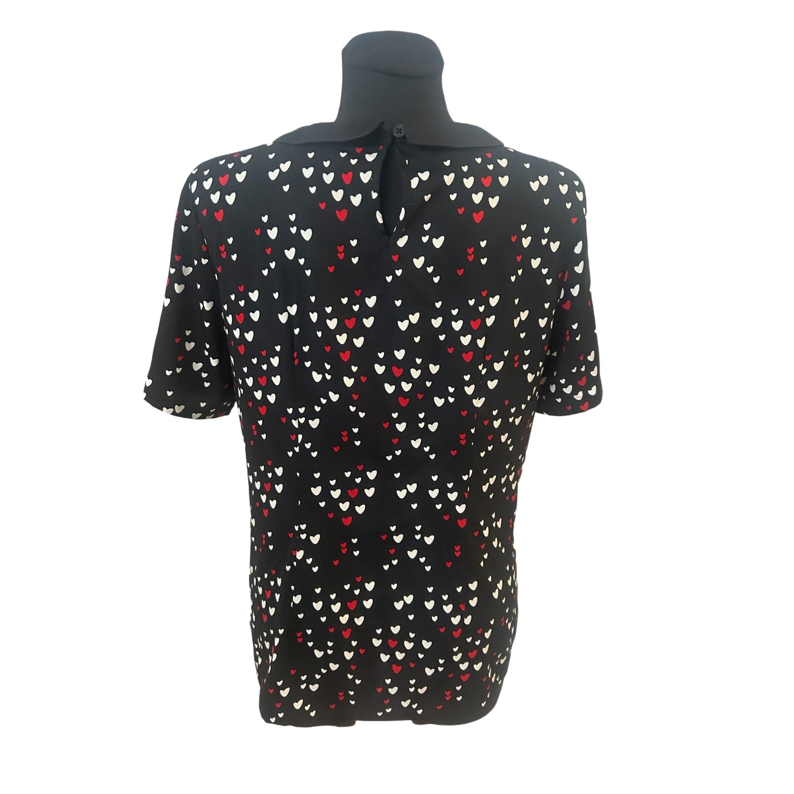 Laura Kent Bluse Damen Gr 42 Schwarz Herzen Kurzarm Polyester Elegant