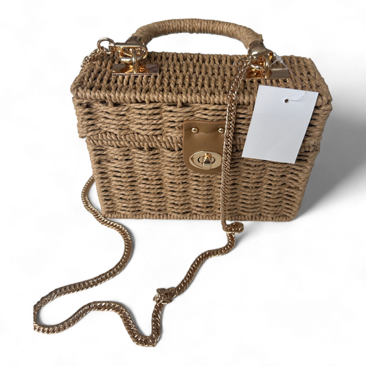 Strohtasche Beige Rechteckig Damen Tasche Sommer Korbtasche Drehverschluss Neu (Kopie)