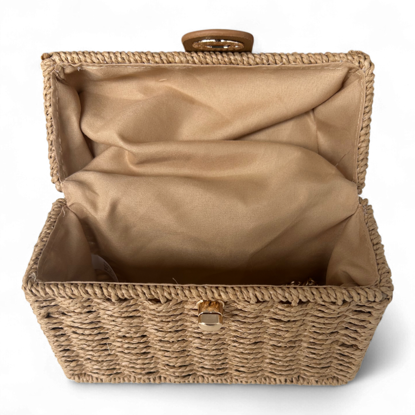 Strohtasche Beige Rechteckig Damen Tasche Sommer Korbtasche Drehverschluss Neu (Kopie)