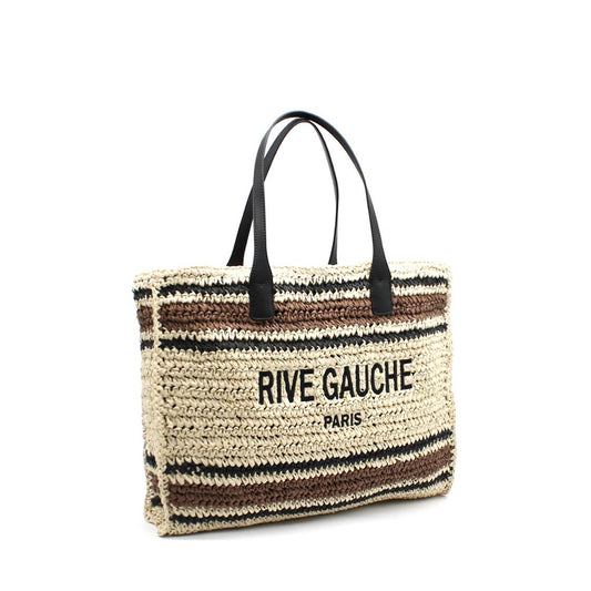 Vimoda Rive Gauche Shopper Tasche Bastoptik Beige Braun Schwarz Sommer Strand Boho