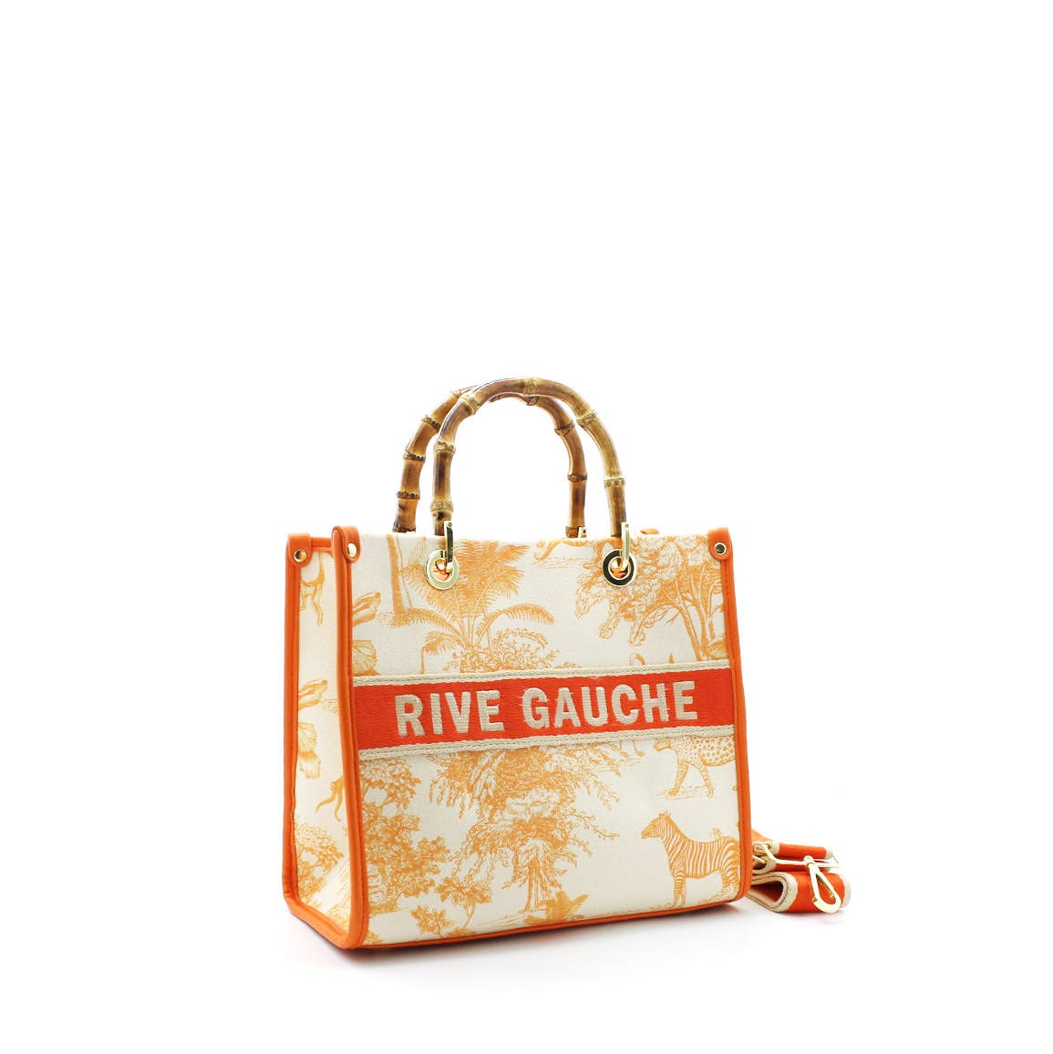Jungle Rive Gauche Cabas Tasche Baumwolle Bambusgriffe Orange