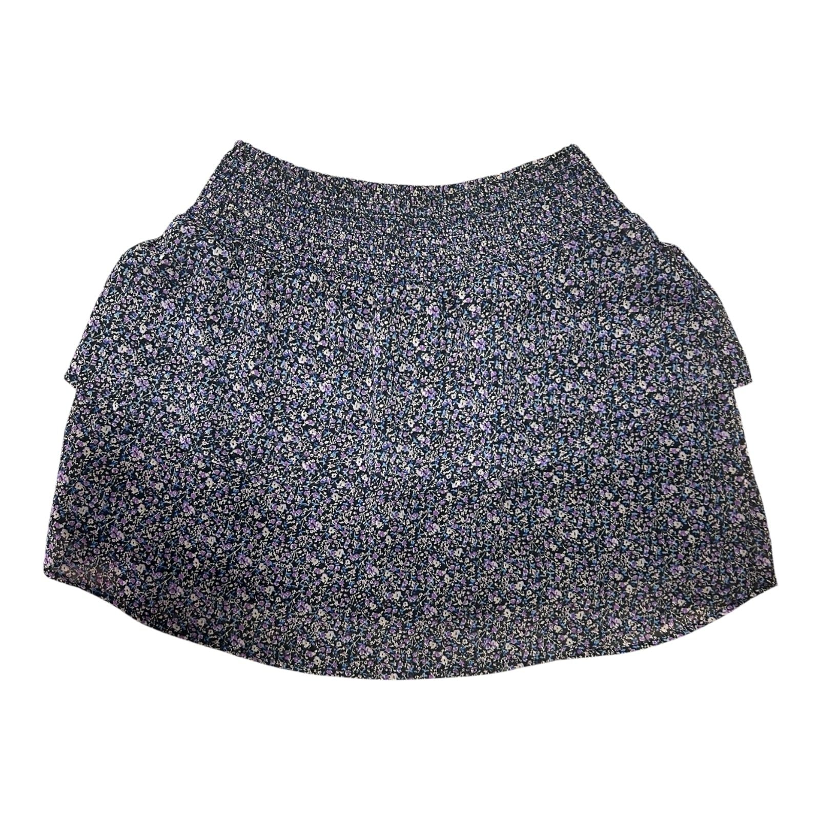 Pigalle Minirock Damen S Dunkelblau Lila Blumenmuster Baumwolle Volants