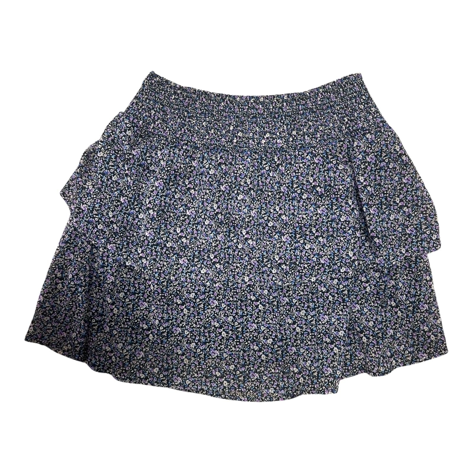 Pigalle Minirock Damen S Dunkelblau Lila Blumenmuster Baumwolle Volants