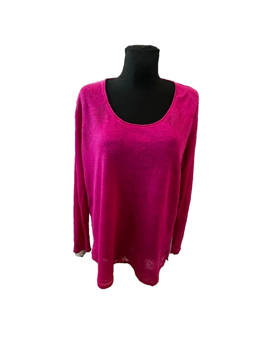 Anne L Sommer Pullover Damen Gr L Pink Leinen Langarm Leicht Luftig